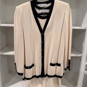 St. John Vintage Cream Two-Piece Blazer and Dress with Black Accents - Size 4/6